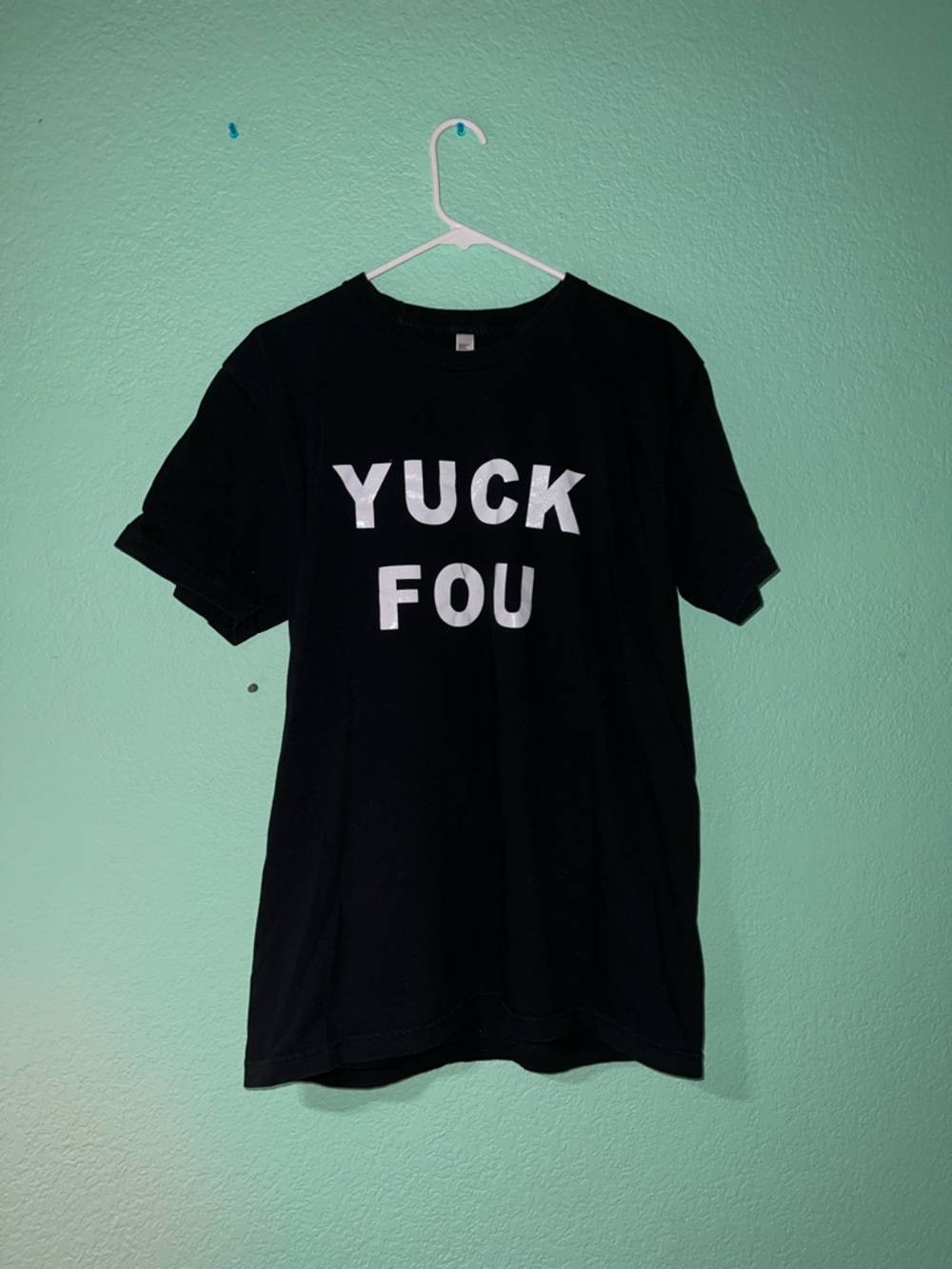 American Apparel Black Tee with White 'YUCK FOU' Graphic